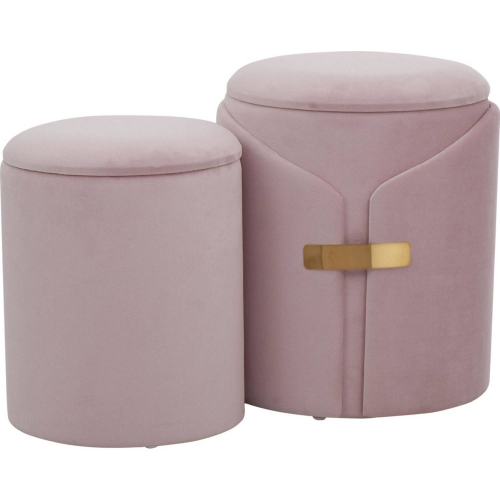 Dahlia Nesting Ottoman Set in Blush Pink Velvet w/ Gold Accents